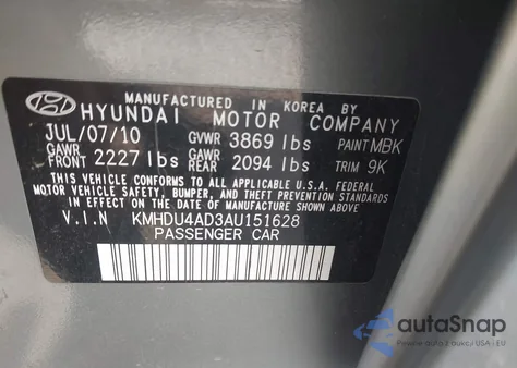 2010 Hyundai Elantra Gls из США, поврежденный, VIN KMHDU4AD3AU151628